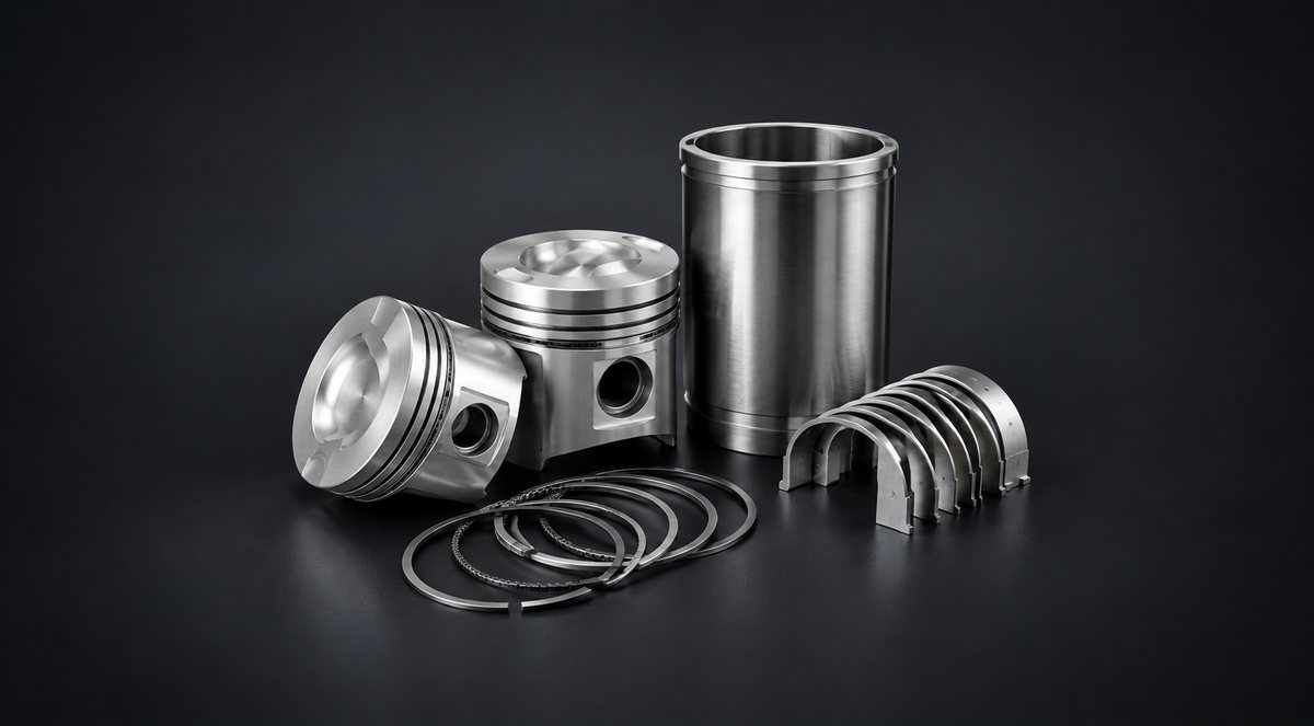 Pistons, piston rings, cylinder liner and engine bearings